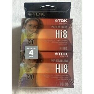 TDK Premium Hi8 120 minute Cassette Tapes - 4 Pack NEW SEALED